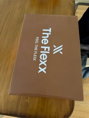 THE FLEXX Brown and Orange Shoe Box with White Logo